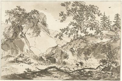Paesaggio collinare con un uomo che riposa da Hendrik Meijer