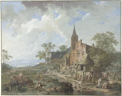 Raccolto vicino a un villaggio in un paesaggio collinare da Hendrik Meijer