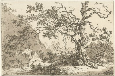 Viaggiatore riposante con il suo cane in un paesaggio da Hendrik Meijer