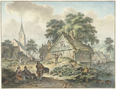 Casa in rovina e chiesa del villaggio da Hendrik Meijer