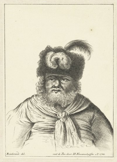 Uomo seduto con cappello di pelliccia da Hendrik Nieuwenhuysen