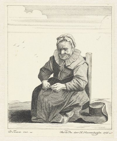 Vecchia donna seduta con rosario da Hendrik Nieuwenhuysen
