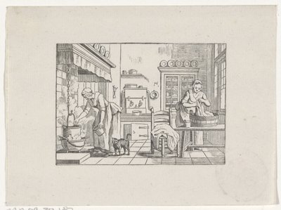 Interno di cucina con due donne al lavoro da Hendrik Numan
