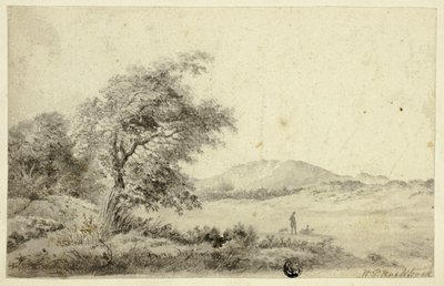 Paesaggio con coppia e cane da Hendrik Pieter Koekkoek