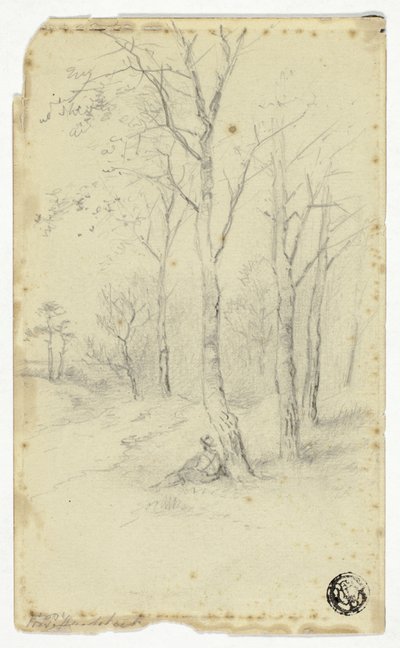 Uomo seduto sotto gli alberi da Hendrik Pieter Koekkoek