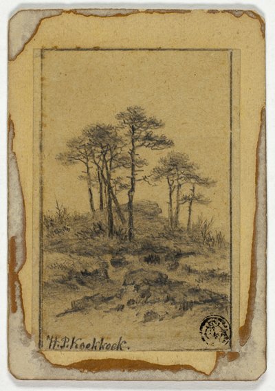 Alberi su collina rocciosa da Hendrik Pieter Koekkoek