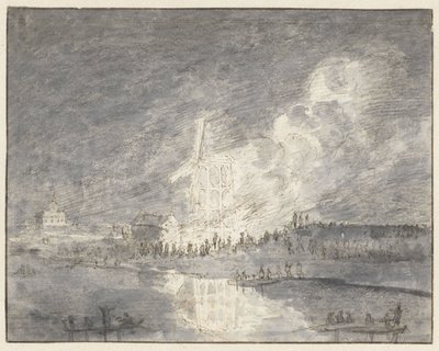 Incendio in un mulino sulla Muiderdijk, ca. 1710 da Hendrik Spilman
