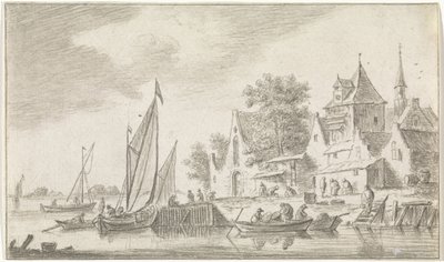 Veduta di un villaggio su un fiume da Hendrik Spilman