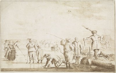 Paesaggio invernale con cacciatore che mostra una lontra da Hendrik Spilman