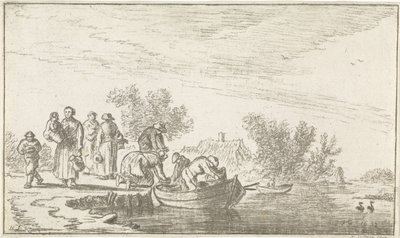 Veduta del fiume con barca a remi ormeggiata da Hendrik Spilman