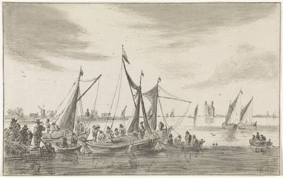 Veduta del fiume con barche a vela da Hendrik Spilman