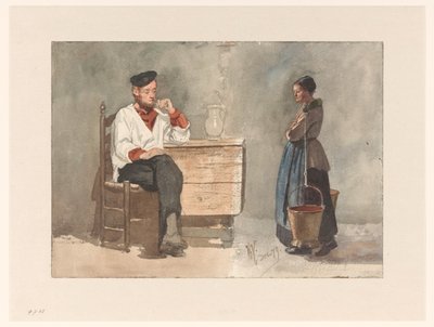 Marinaio che fuma, donna con giogo e secchi di latte da Hendrik Valkenburg