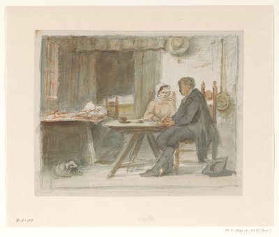 Uomo che scrive e una donna a un tavolo da Hendrik Valkenburg