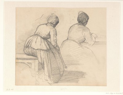 Due studi di una donna seduta, vista di schiena da Hendrik Valkenburg