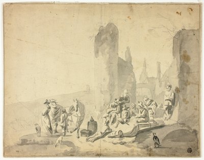 Scena di porto con varie figure da Hendrik Verschuring