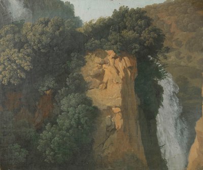 Scogliere ricoperte di vegetazione con una cascata in Italia, forse a Tivoli da Hendrik Voogd (attributed to)
