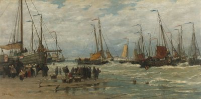 Barche da pesca nelle onde infrante da Hendrik Willem Mesdag