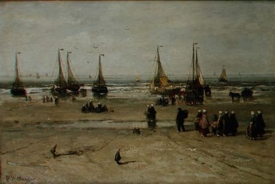 Paesaggio costiero con pescherecci e pescatori da Hendrik William Mesdag