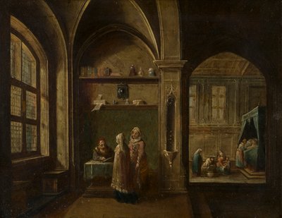 Un interno rinascimentale con figure: La nascita di San Giovanni (c.1600-49) da Hendrik the Younger Steenwyck