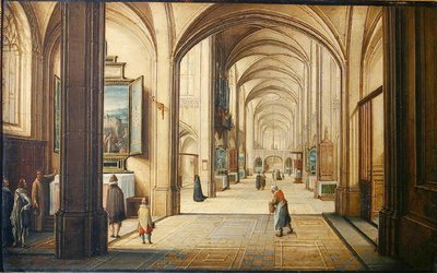 Interno di una chiesa con un sacrestano che mostra un dipinto ai visitatori da Hendrik the Younger Steenwyck