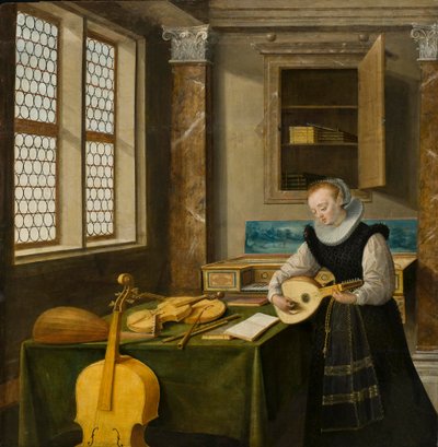 Signora che suona il liuto da Hendrik the Younger Steenwyck