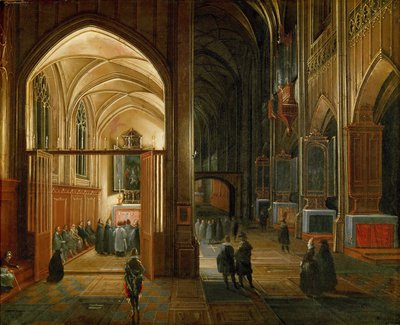Servizio serale in una chiesa gotica da Hendrik van Steenwyck