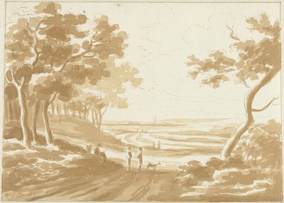 Paesaggio con un sentiero su cui camminano persone da Hendrik van der Burgh