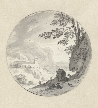 Paesaggio montano italianizzato con un monastero sopra una valle da Hendrik van der Straaten