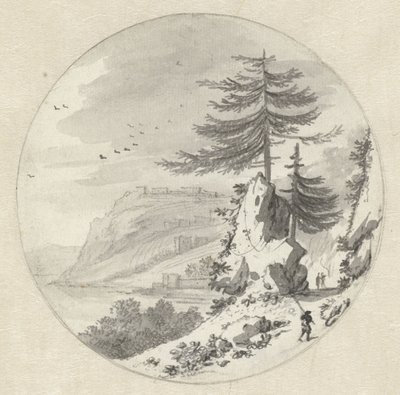Paesaggio costiero montuoso con un grande abete da Hendrik van der Straaten
