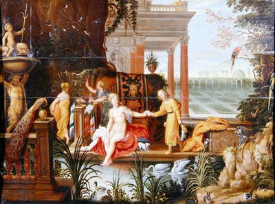 Betsabea alla piscina con le sue ancelle da Hendrik van the Elder Balen