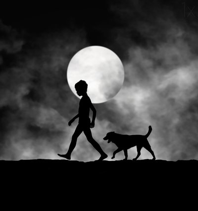 Bambino e cane al chiaro di luna da Hengki Lee