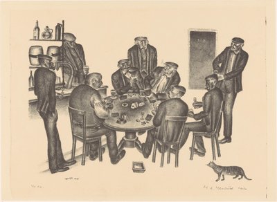 Uomini che giocano a carte in un bar da Henk Henriët (signed by artist)