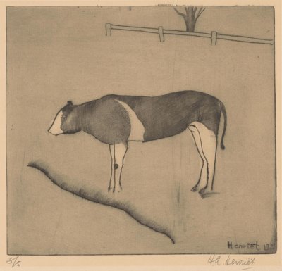 Mucca in piedi vicino a una riva da Henk Henriët (signed by artist)