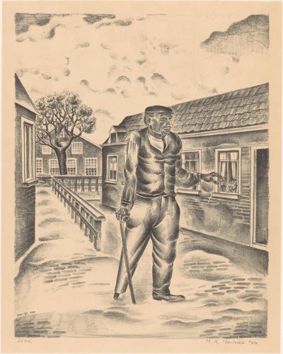Uomo con gamba di legno e bastone da Henk Henriët (signed by artist)