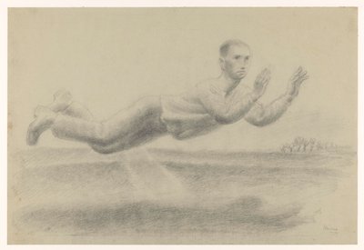 Autoritratto con mani alzate fluttuante in un paesaggio da Henk Henriët (signed by artist)