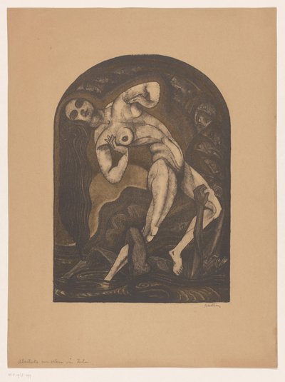 Donna nuda in piedi su uomo sdraiato (illustrazione per Nana di Zola) da Henk Schilling