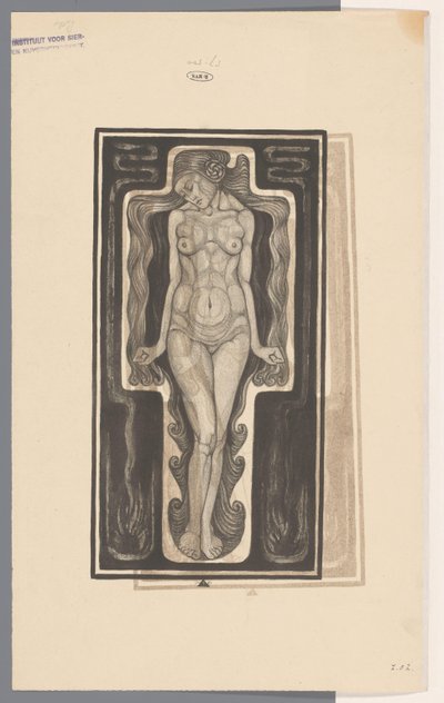 Donna nuda in piedi con capelli lunghi da Henk Schilling