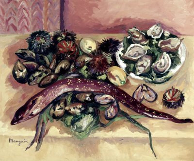 Natura morta con anguilla (Natura morta con ricci di mare e anguilla) da Henri Charles Manguin