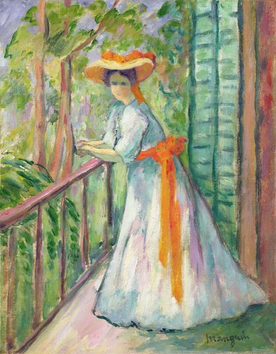 Donna su un balcone, o Jeanne con un nastro arancione da Henri Charles Manguin