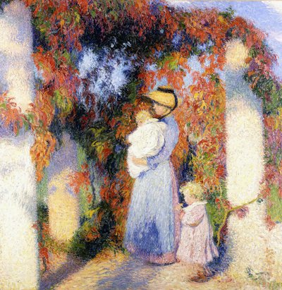 Donna con Due Bambini sotto la Pergola Principale a Marquayrol, c.1900 da Henri Charles Manguin
