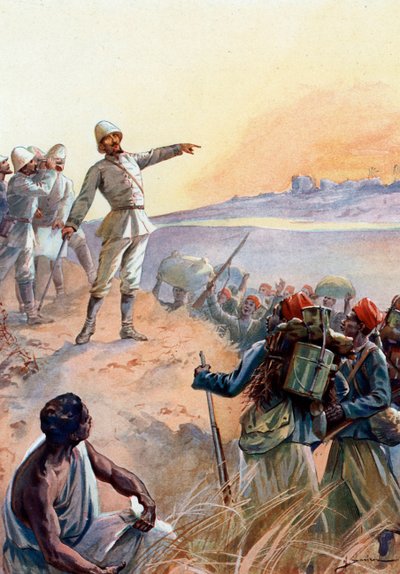 Crisi di Fachoda: il capitano Jean Baptiste Marchand e i suoi tirailleurs senegalesi marciando verso Fachoda in Sudan per farne un protettorato francese, luglio 1898 da Henri Gaston Darien