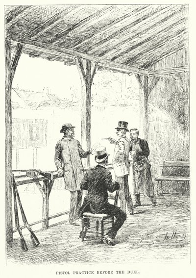 Esercitazione con la pistola prima del duello (incisione) da Henri-Louis Dupray