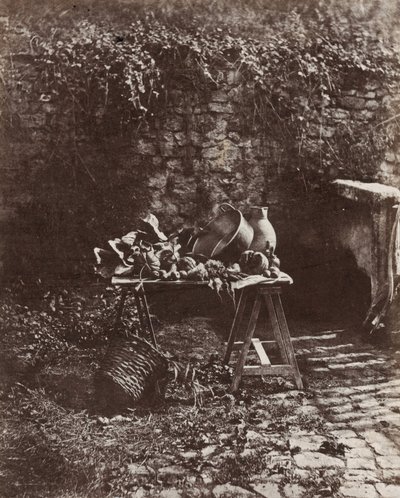 Natura morta: vaso, brocca e verdure su un tavolo a cavalletto, 1852 circa (foto) da Henri Victor Regnault
