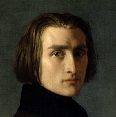Ritratto di Franz Liszt (1811-1886), compositore e pianista ungherese (dettaglio del volto) da Henri Lehmann