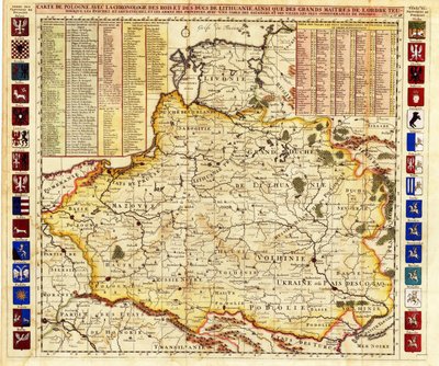 Mappa della Polonia con parti della Livonia e del Granducato di Mosca da Henri Abraham Chatelain