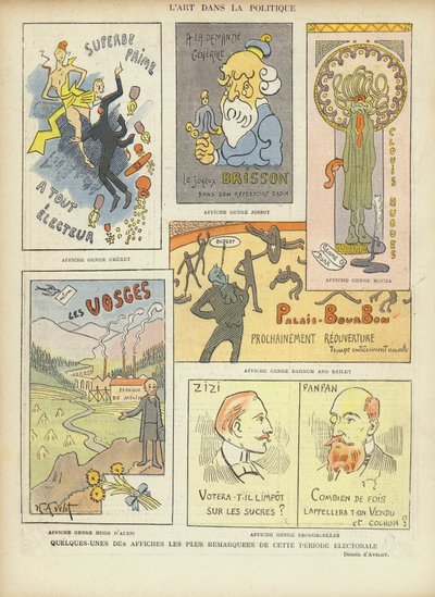 Manifesti elettorali francesi immaginari, illustrazione per Le Rire da Henri Avelot