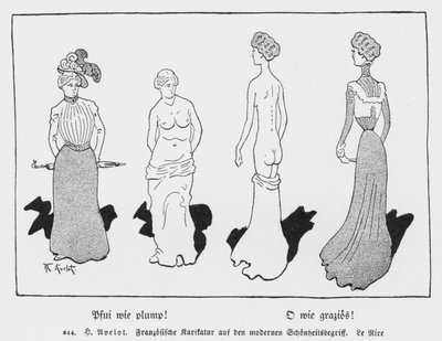 Pooh, come paffuto! Oh, come grazioso!, cartone francese da Le Rire sul concetto moderno di bellezza (litografia) da Henri Avelot