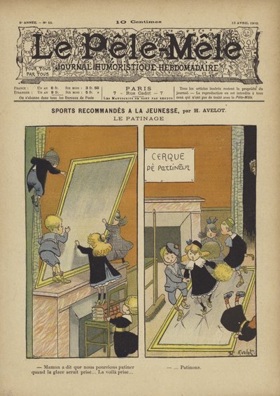 Sports recommandes a la jeunesse. Le patinage. Illustrazione per Le Pele-Mele, 1902 da Henri Avelot