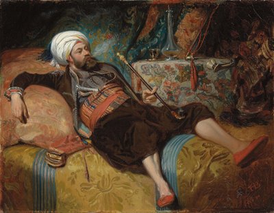 Un Turco Disteso che Fuma un Narghilè, 1844 da Henri Baron