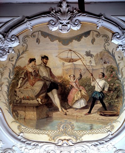 Scena di pesca al Castello di Chantilly da Henri Baron